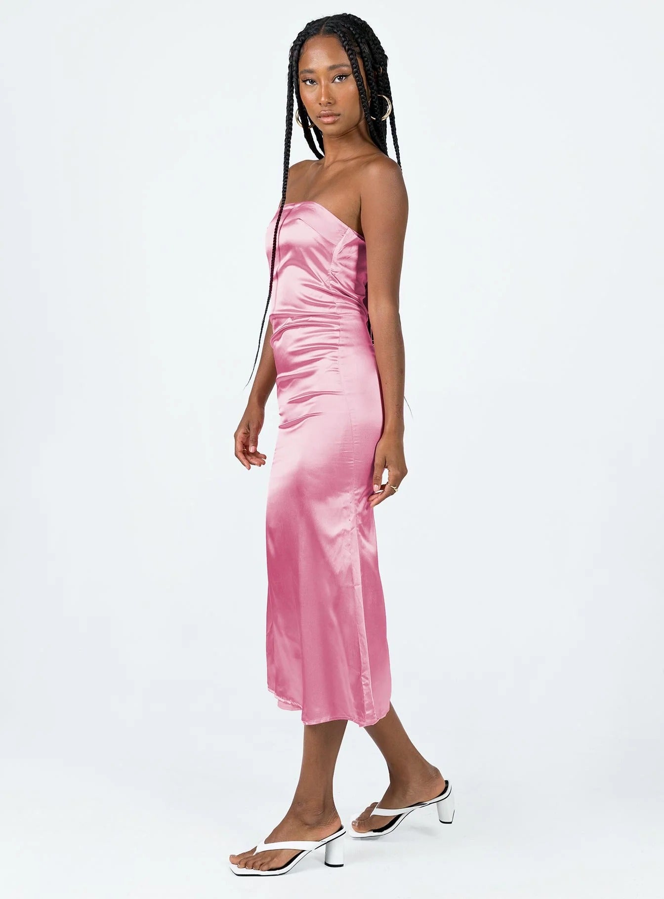 PINK SATIN HALTER MIDI DRESS WITH BACK BOW