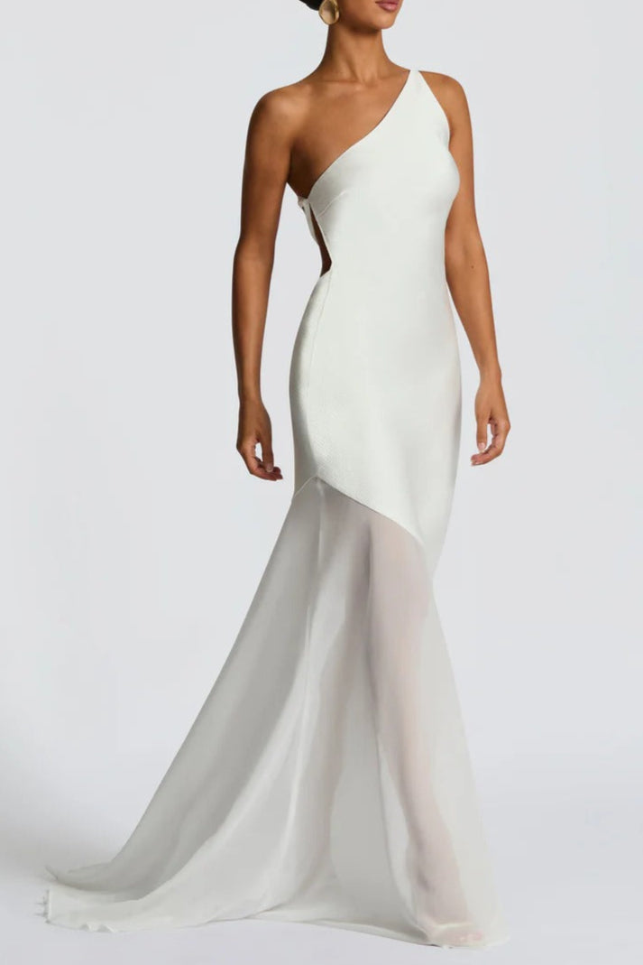 LACE-UP BACK SATIN MAXI DRESS, IVORY