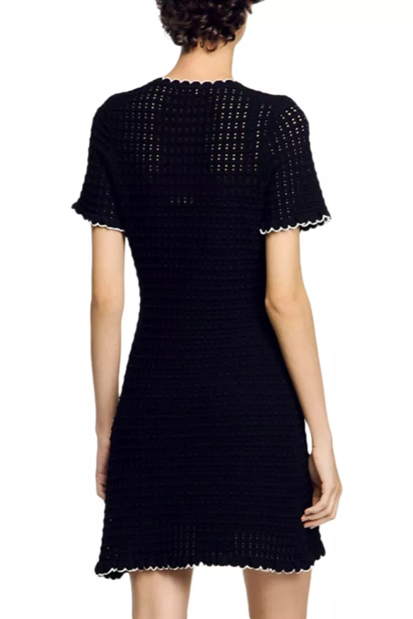SIMONA HOLLOW KNIT MINI DRESS BLACK