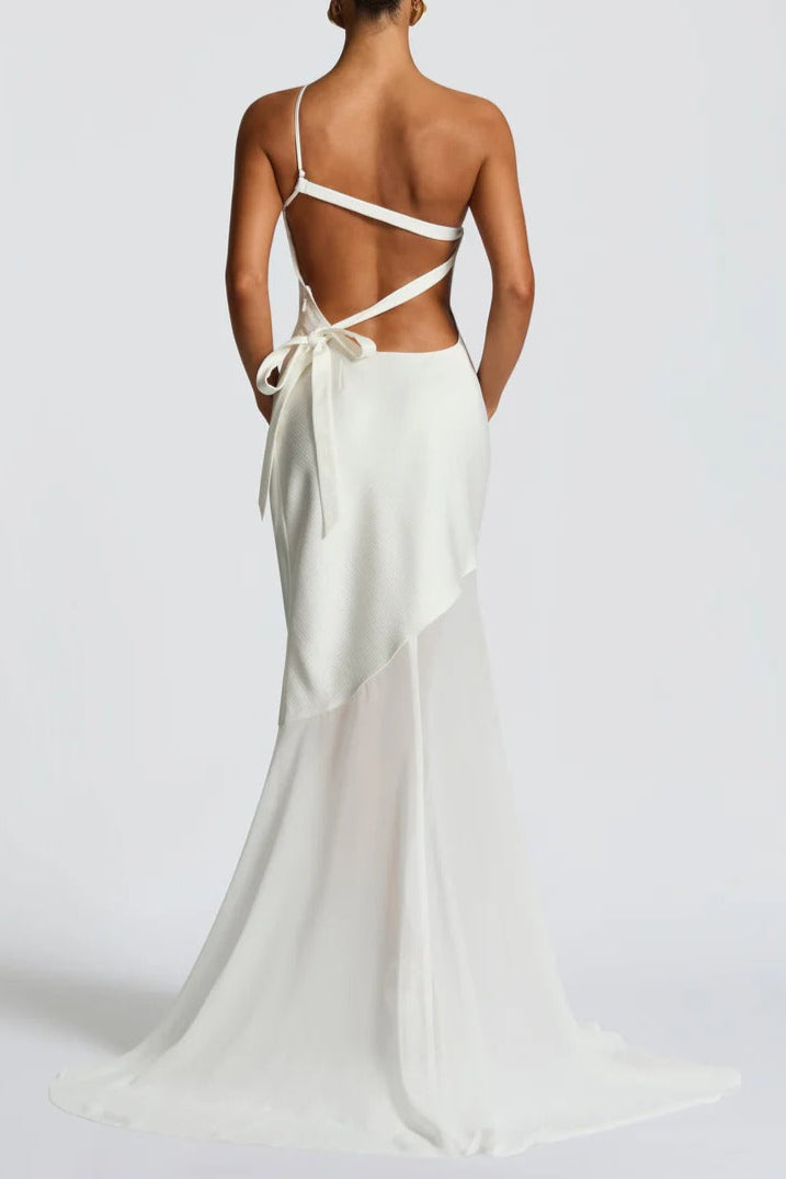 LACE-UP BACK SATIN MAXI DRESS, IVORY