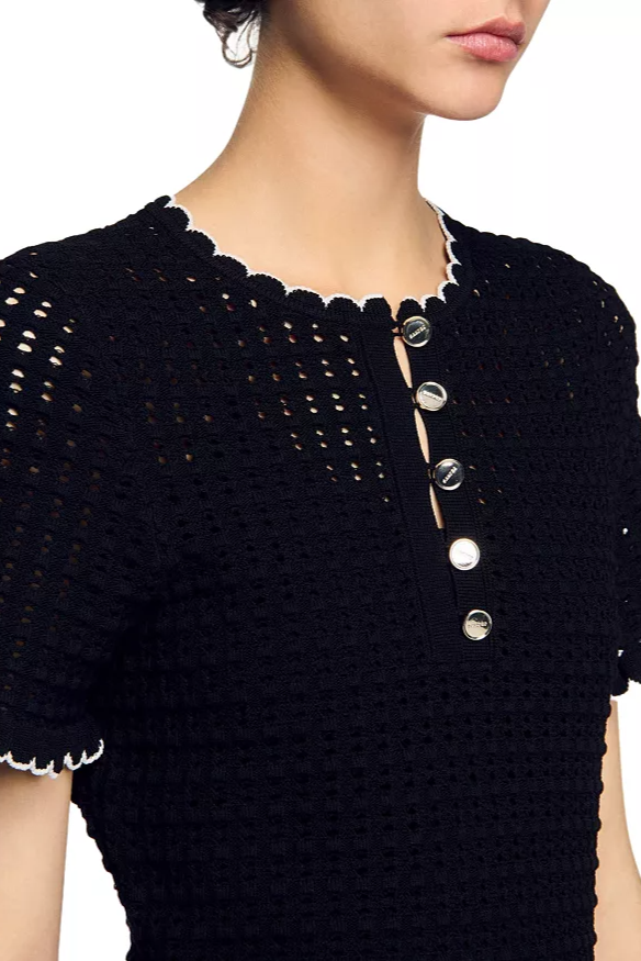 SIMONA HOLLOW KNIT MINI DRESS BLACK