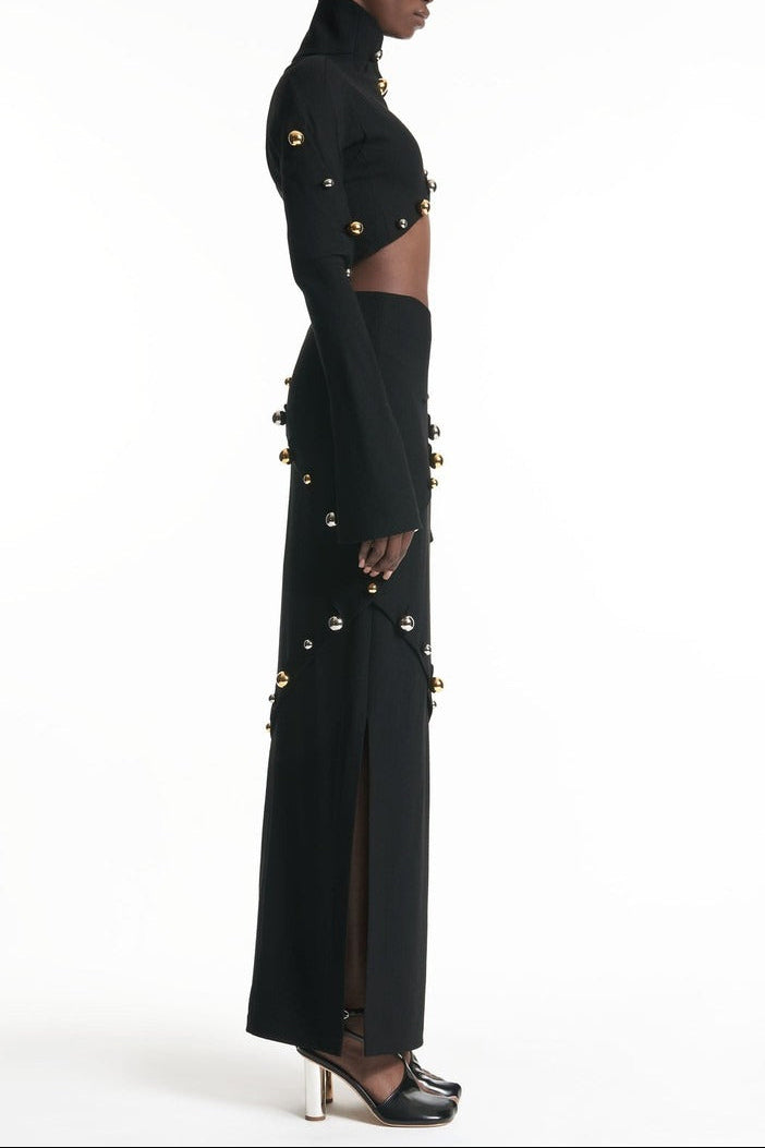BUTTON-EMBELLISHED COTTON-JERSEY MAXI SKIRT SUIT