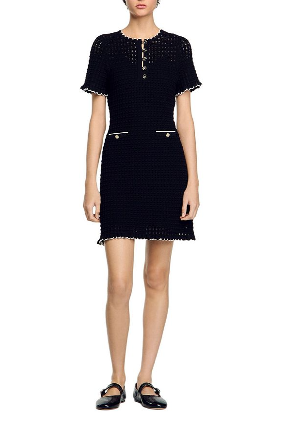 SIMONA HOLLOW KNIT MINI DRESS BLACK