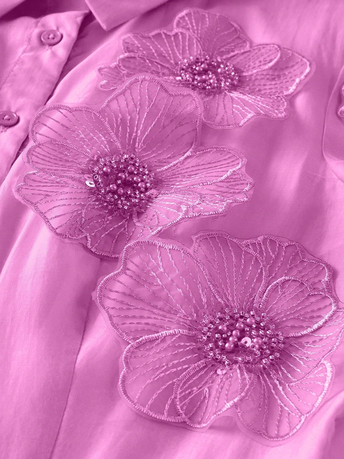 SUSANNA FLORAL APPLIQUE SHIRT MIDI DRESS PINK