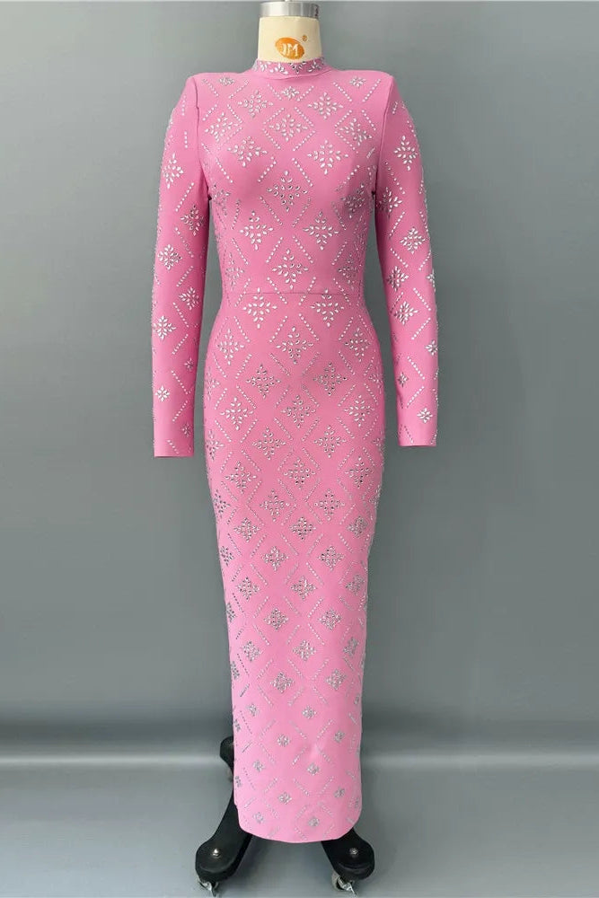 KATHERINE PINK STRAIGHT DIAMOND MAXI DRESS