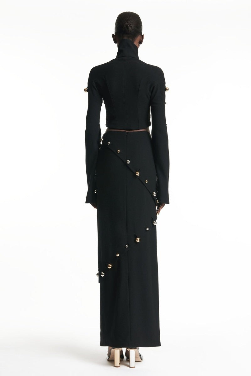 BUTTON-EMBELLISHED COTTON-JERSEY MAXI SKIRT SUIT