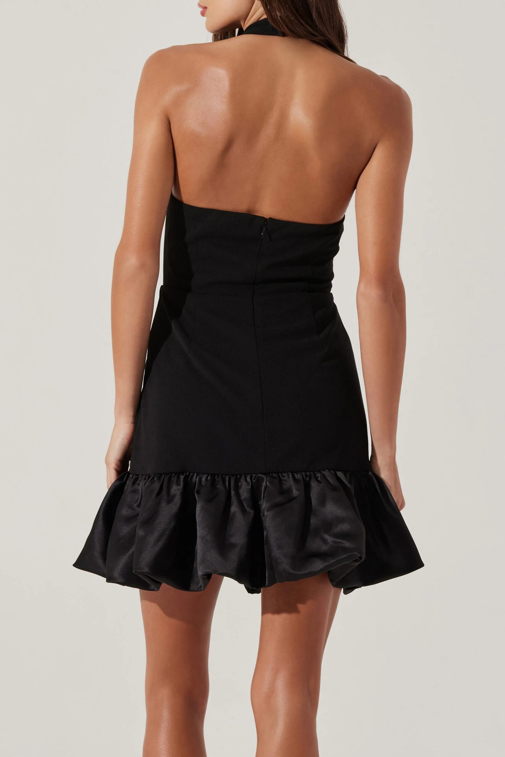 BUBBLE HEM HALTER MINI DRESS, BLACK, COCKTAIL PARTY