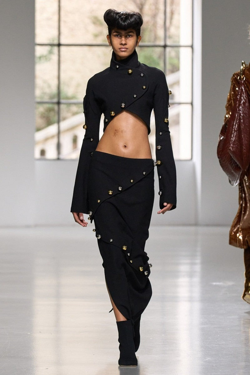 BUTTON-EMBELLISHED COTTON-JERSEY MAXI SKIRT SUIT