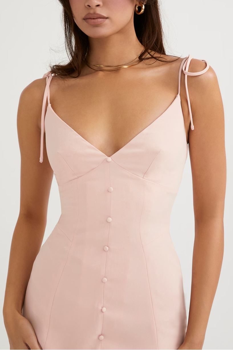 BLUSH SLIT MIDI SUNDRESS FOR WEDDING GUEST