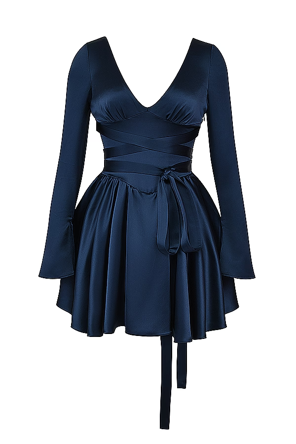 PLUNGE V-NECK MINI DRESS, NAVY, COCKTAIL PARTY
