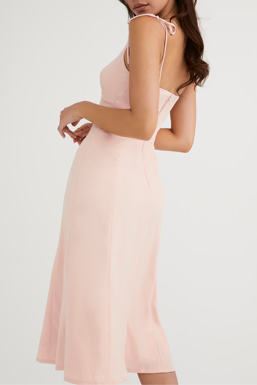 BLUSH SLIT MIDI SUNDRESS FOR WEDDING GUEST