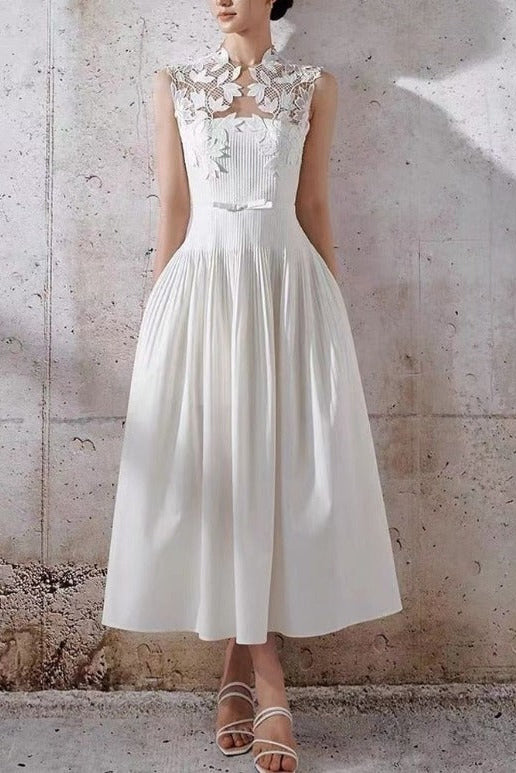 FLORAL LACE SLEEVELESS MAXI DRESS, A-LINE WEDDING GUEST