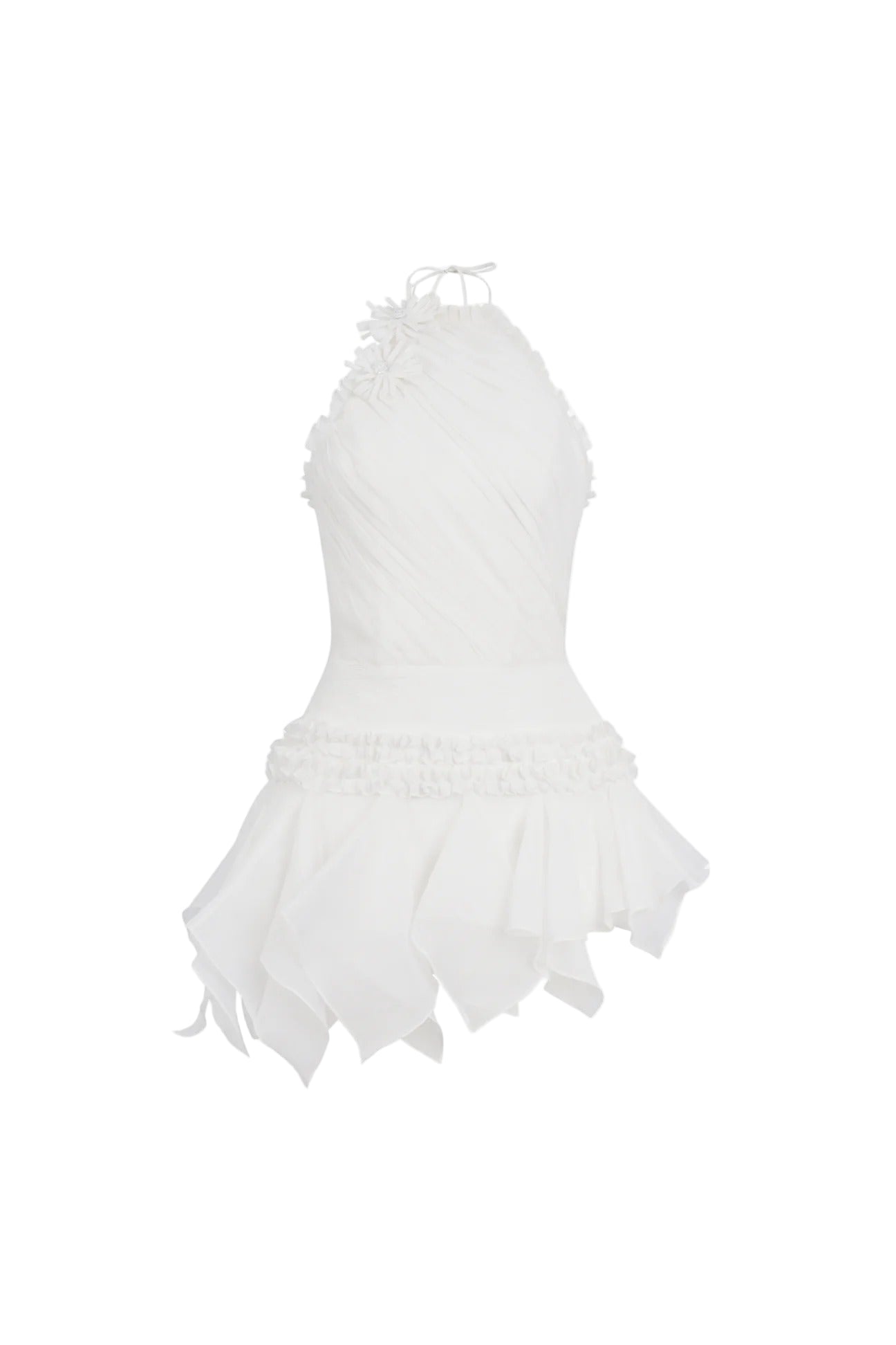 ASTRID HALTER LACE PUFFY MINI DRESS IN WHITE