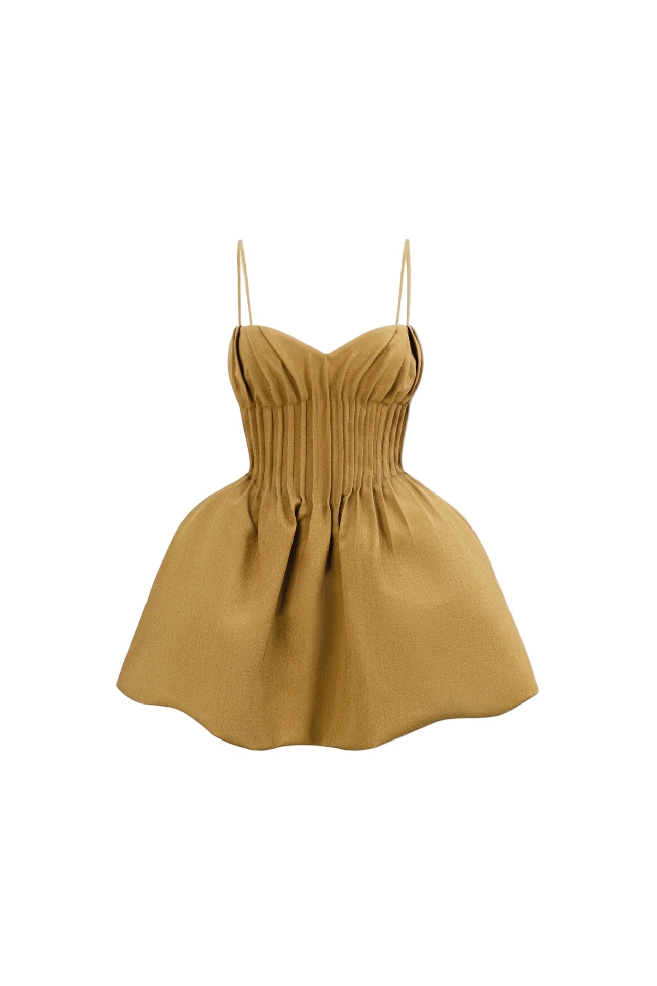 RITA PUFFY PLEATED MINI DRESS - CAMEL, SLIM FIT