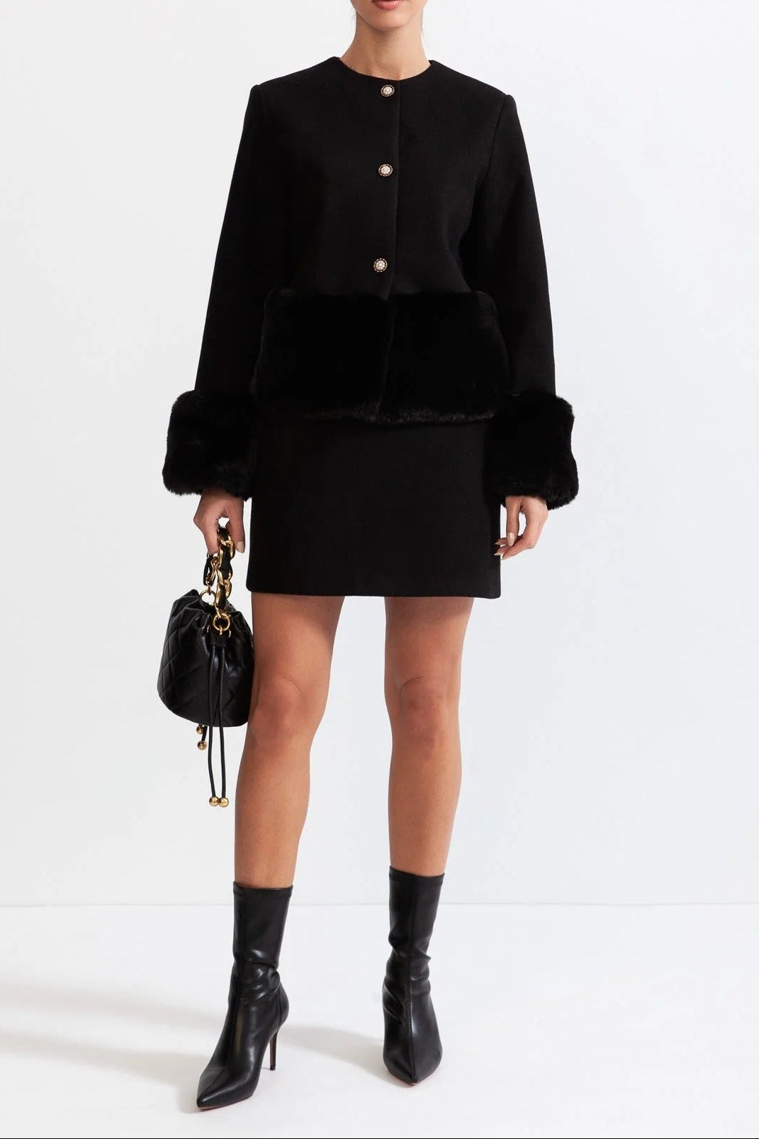 MAUREEN FAUX FUR CO-ORD SET BLACK JACKET SKIRT