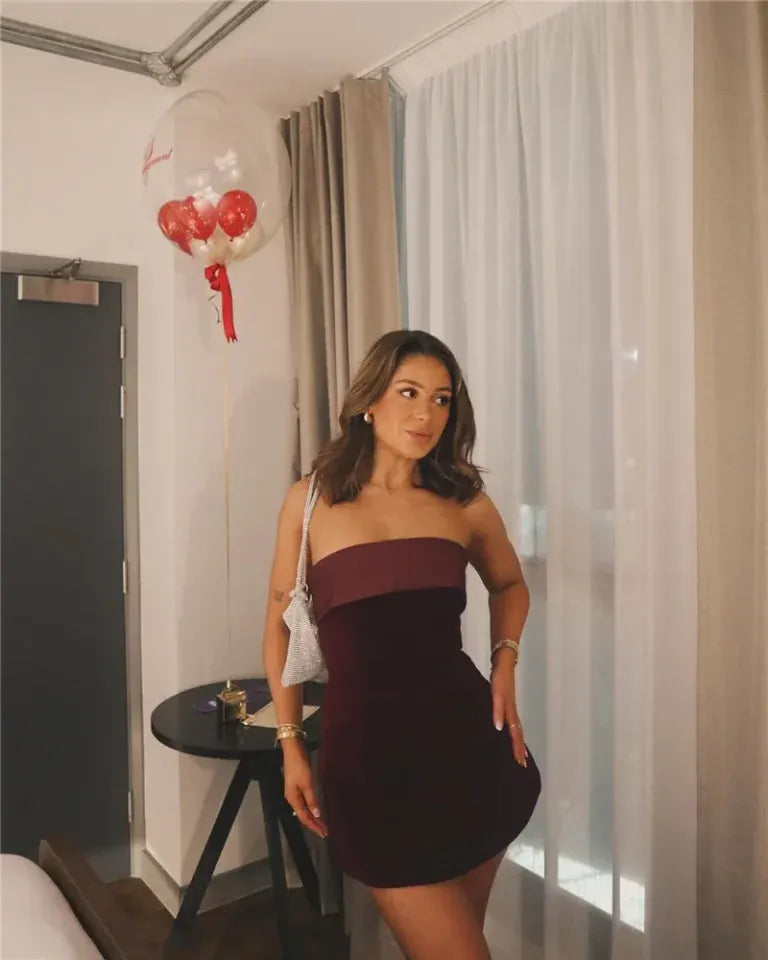 MARIELA STRAPLESS VELVET MINI DRESS
