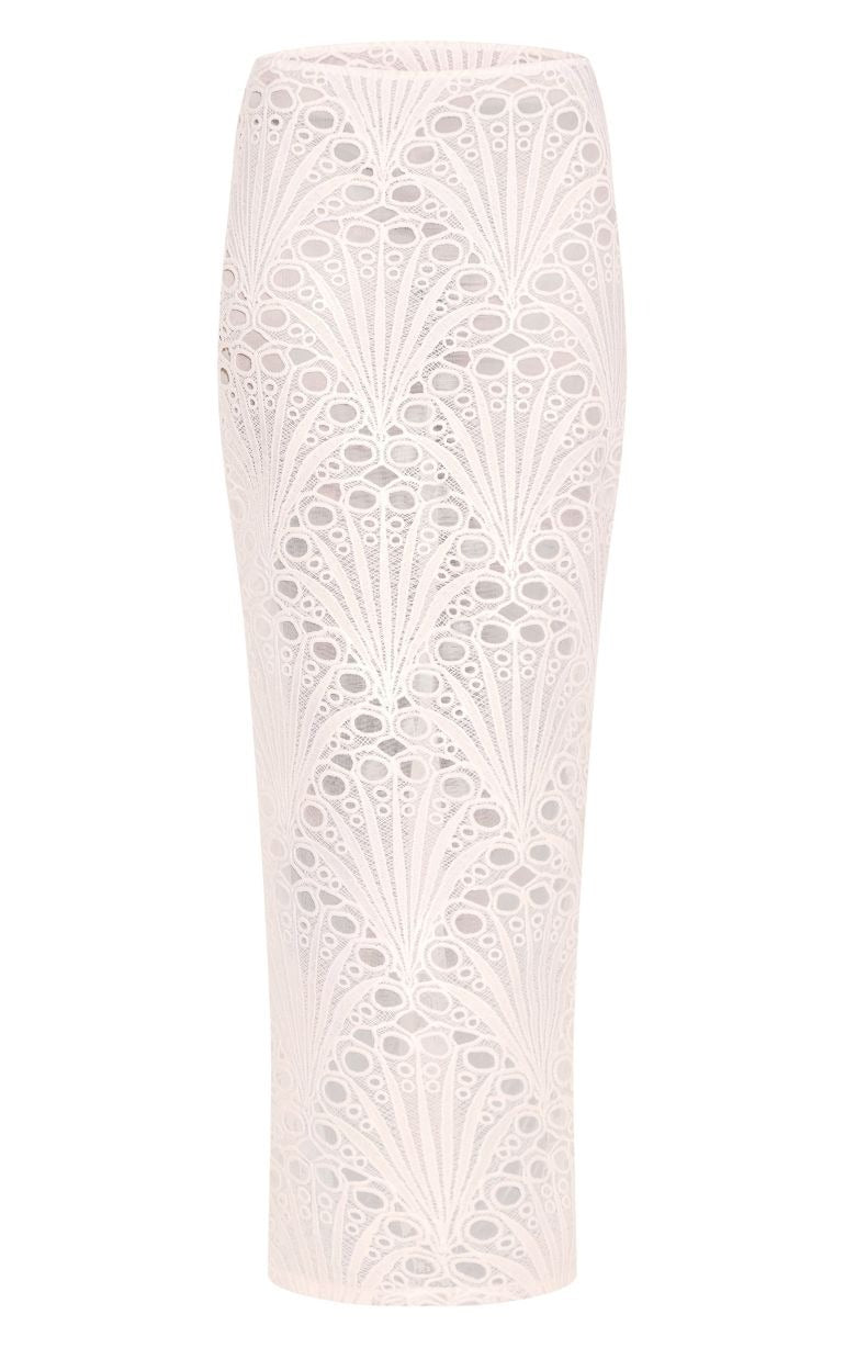 WHITE FLORAL LACE MAXI SKIRT, TEXTURED A-LINE FORMAL