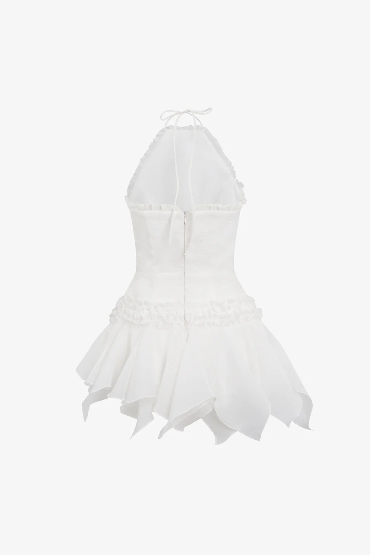 ASTRID HALTER LACE PUFFY MINI DRESS IN WHITE