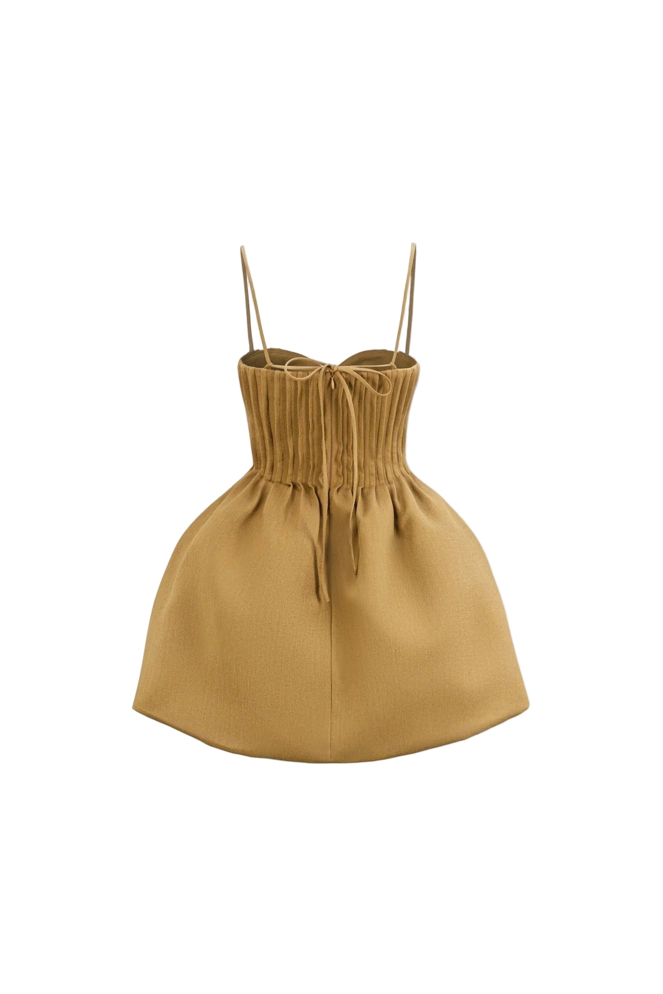RITA PUFFY PLEATED MINI DRESS - CAMEL, SLIM FIT