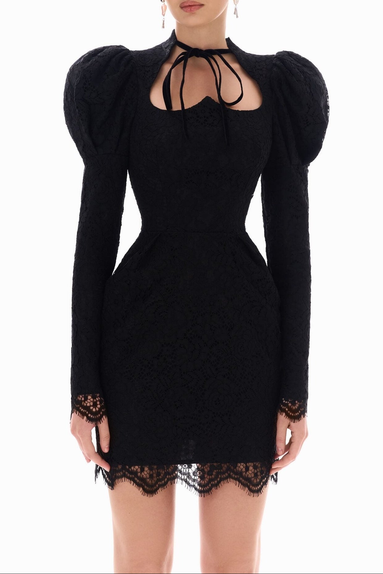 LACE PUFF-SLEEVE MINI DRESS FOR PARTY