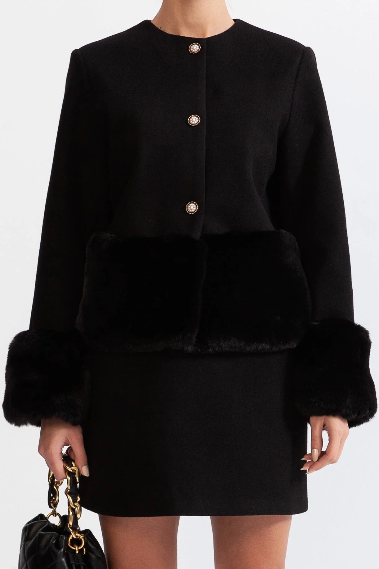 MAUREEN FAUX FUR CO-ORD SET BLACK JACKET SKIRT