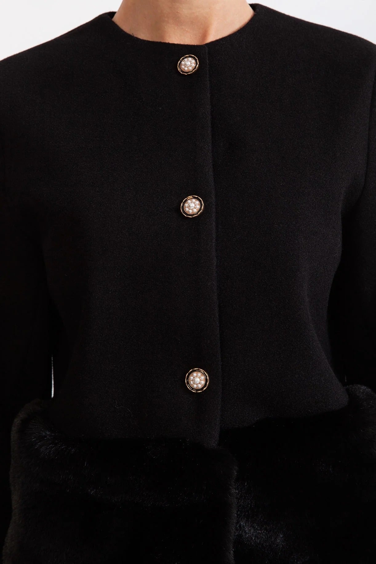 MAUREEN FAUX FUR CO-ORD SET BLACK JACKET SKIRT