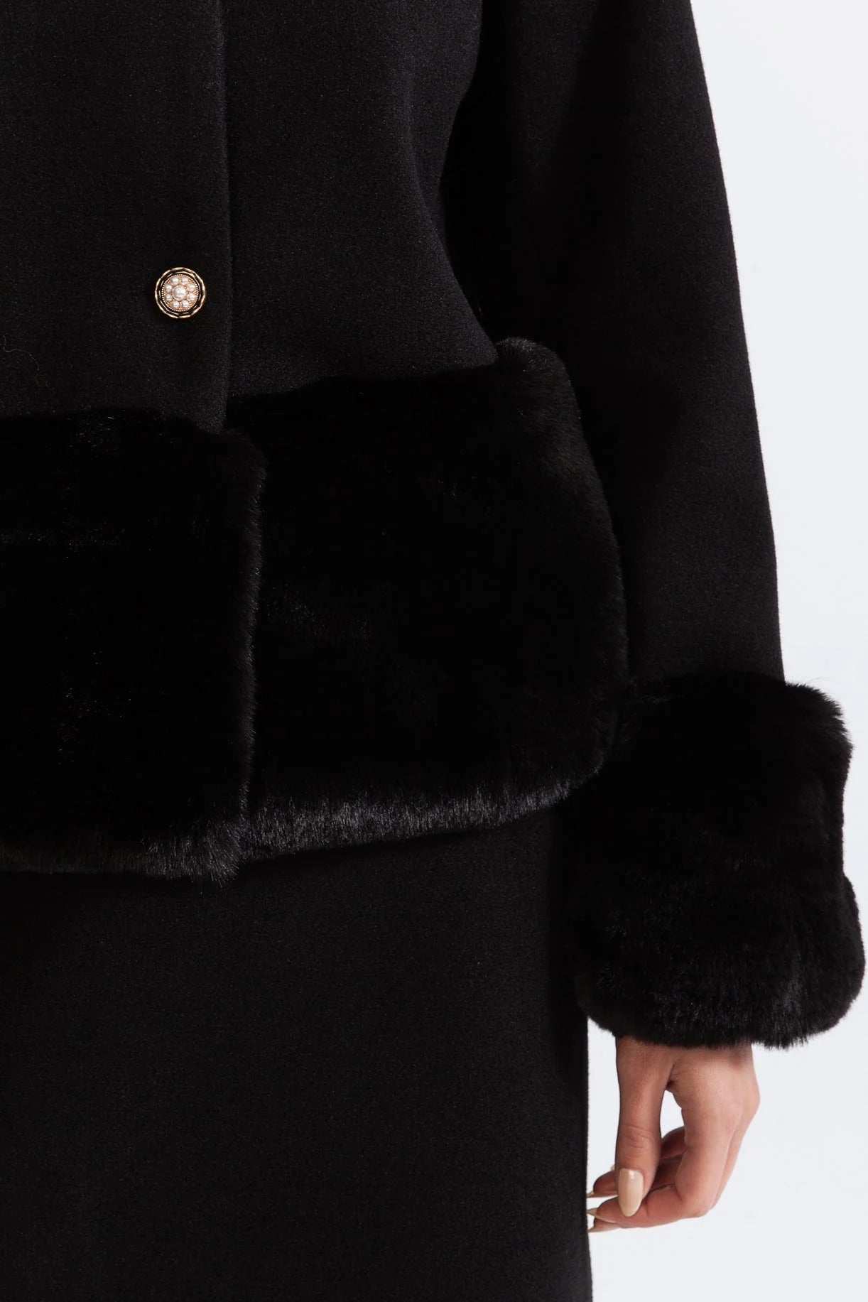 MAUREEN FAUX FUR CO-ORD SET BLACK JACKET SKIRT