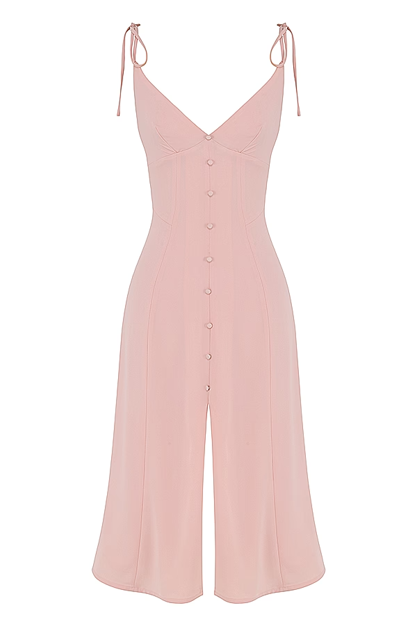 BLUSH SLIT MIDI SUNDRESS FOR WEDDING GUEST