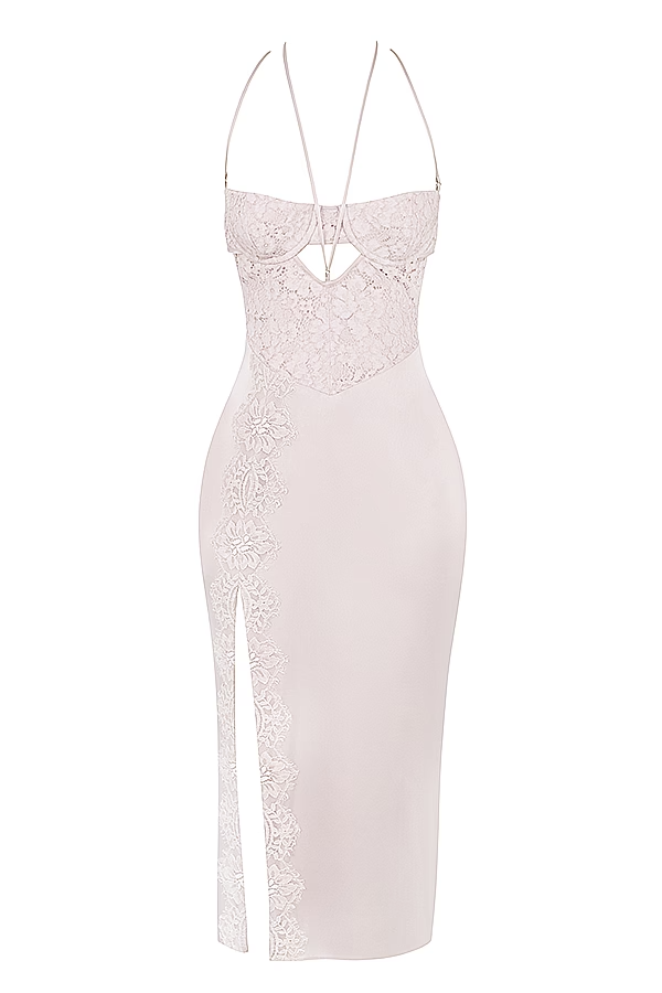 APRICOT CUTOUT LACE MIDI DRESS FOR EVENING
