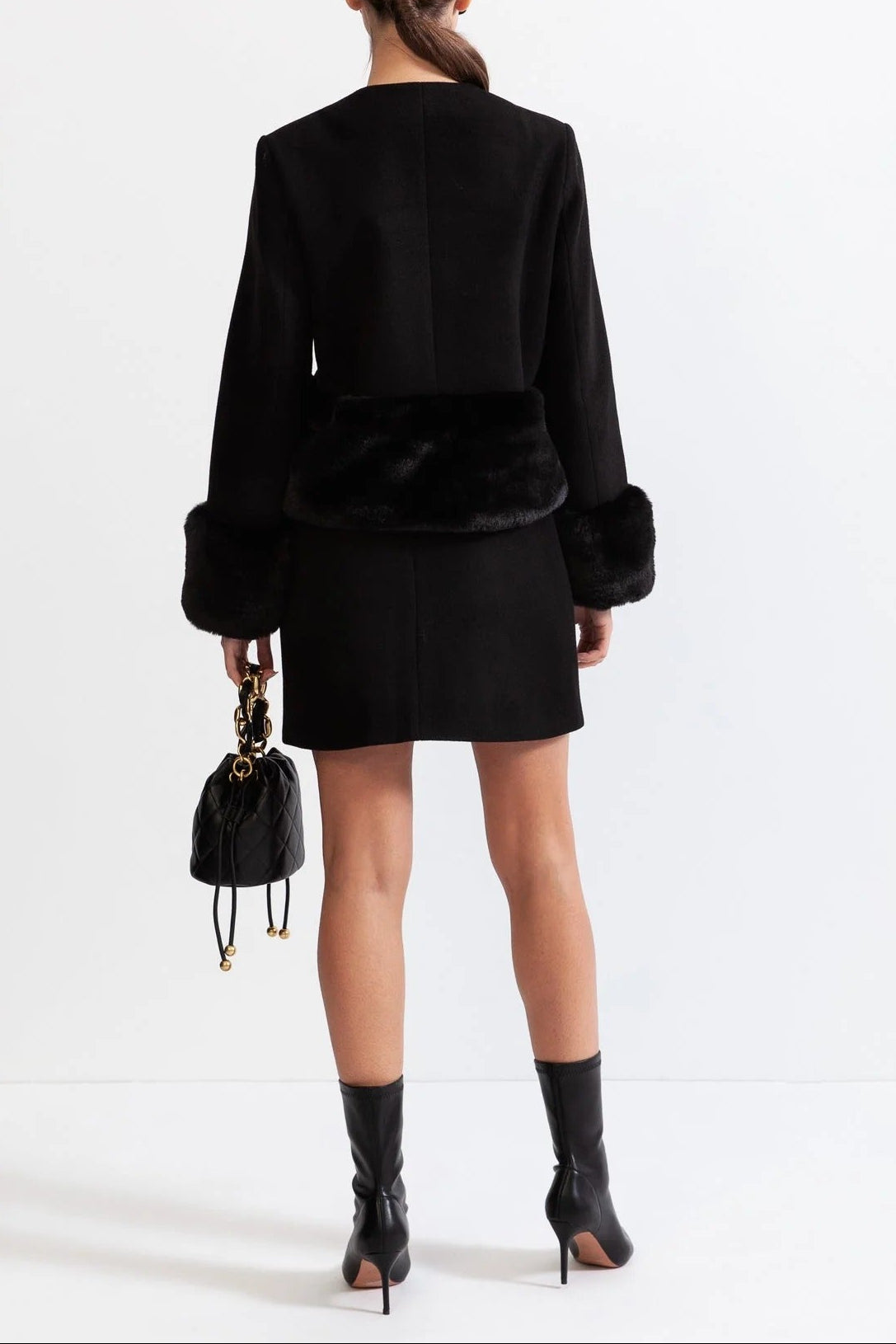 MAUREEN FAUX FUR CO-ORD SET BLACK JACKET SKIRT