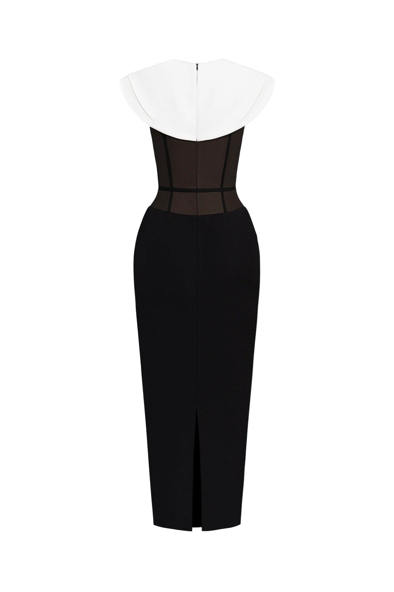 BLACK SLEEVELESS MIDI DRESS WITH WHITE CAPE