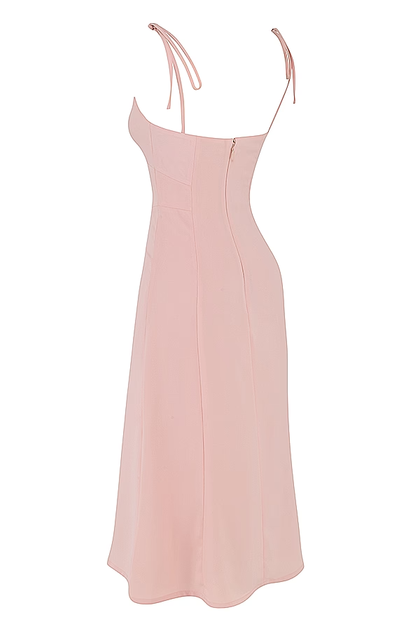 BLUSH SLIT MIDI SUNDRESS FOR WEDDING GUEST