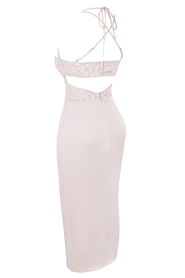 APRICOT CUTOUT LACE MIDI DRESS FOR EVENING