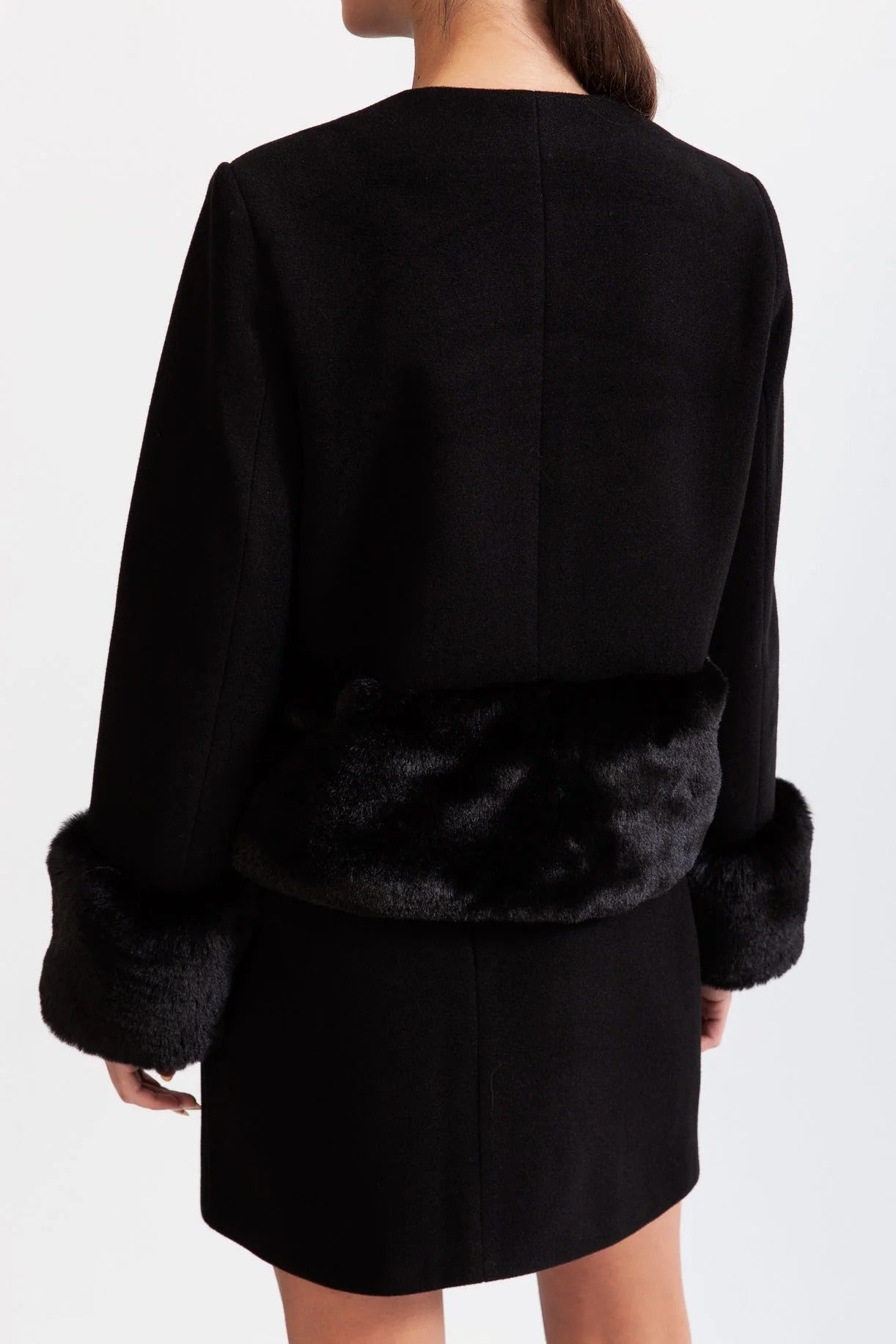 MAUREEN FAUX FUR CO-ORD SET BLACK JACKET SKIRT