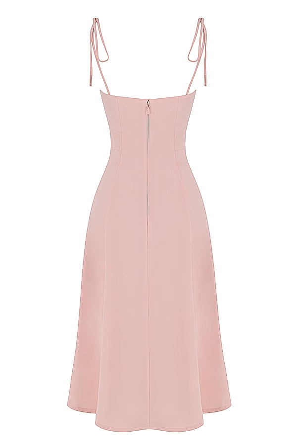 BLUSH SLIT MIDI SUNDRESS FOR WEDDING GUEST