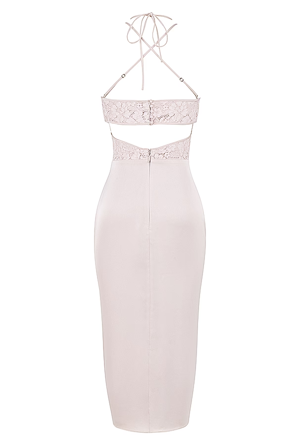 APRICOT CUTOUT LACE MIDI DRESS FOR EVENING