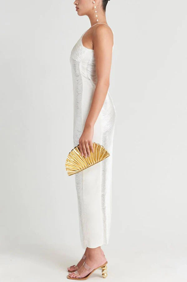 TASSEL BACK SLIT HALTER DRESS FOR PARTY
