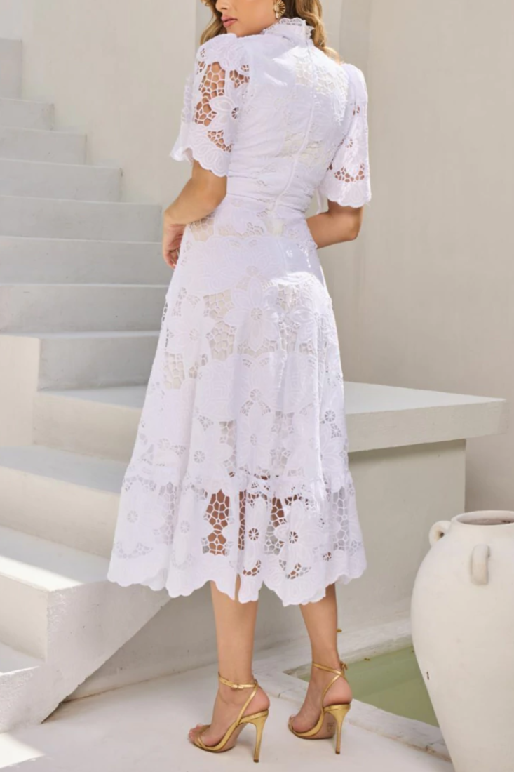 JESSICA LACE LAYERED MIDI DRESS - WHITE WEDDING GUEST