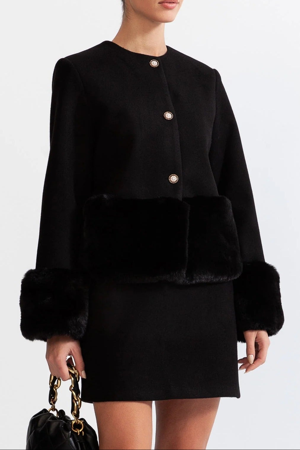 MAUREEN FAUX FUR CO-ORD SET BLACK JACKET SKIRT