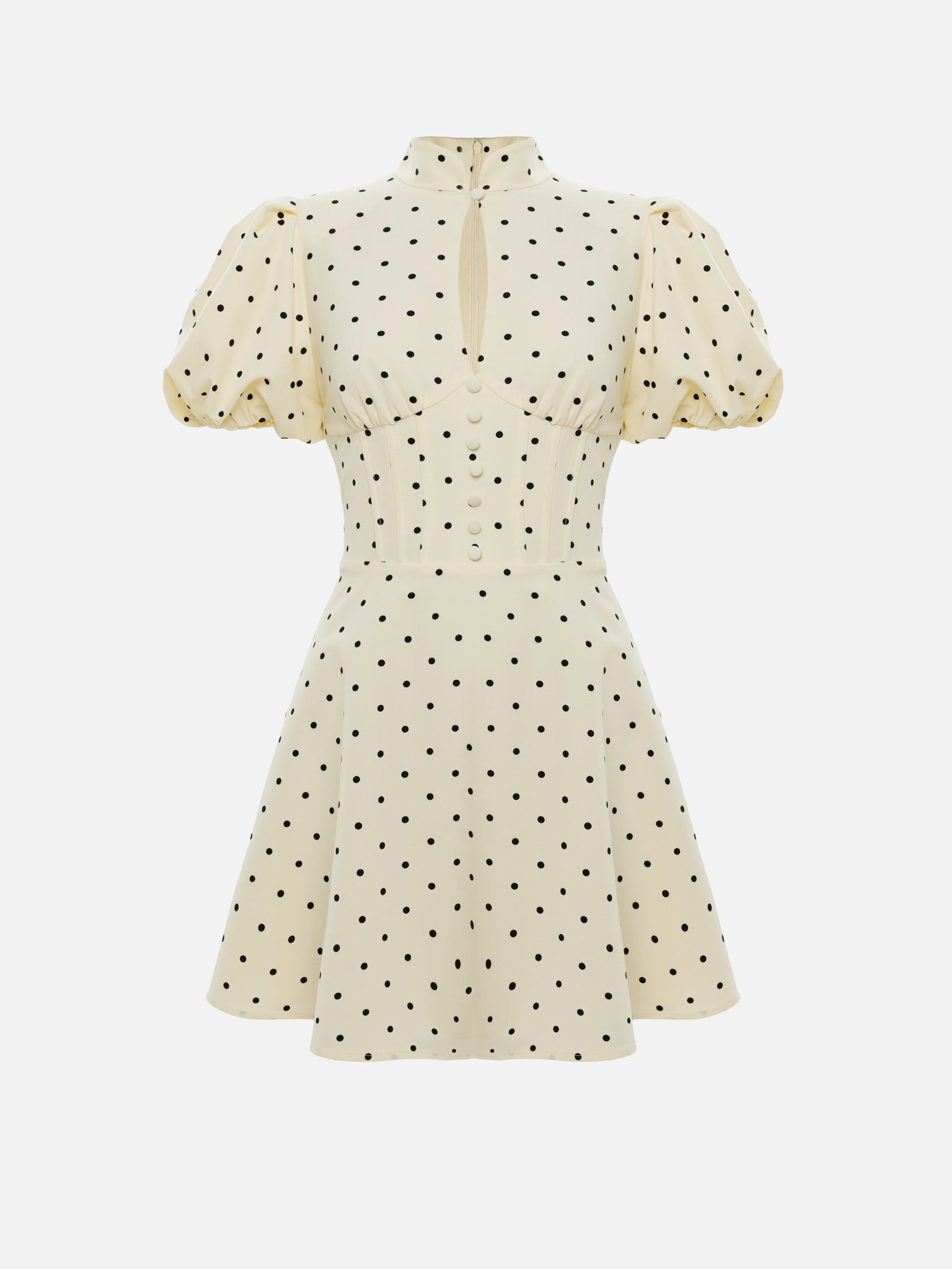 MOCK NECK PUFF SLEEVE POLKA DOT PARTY MINI DRESS