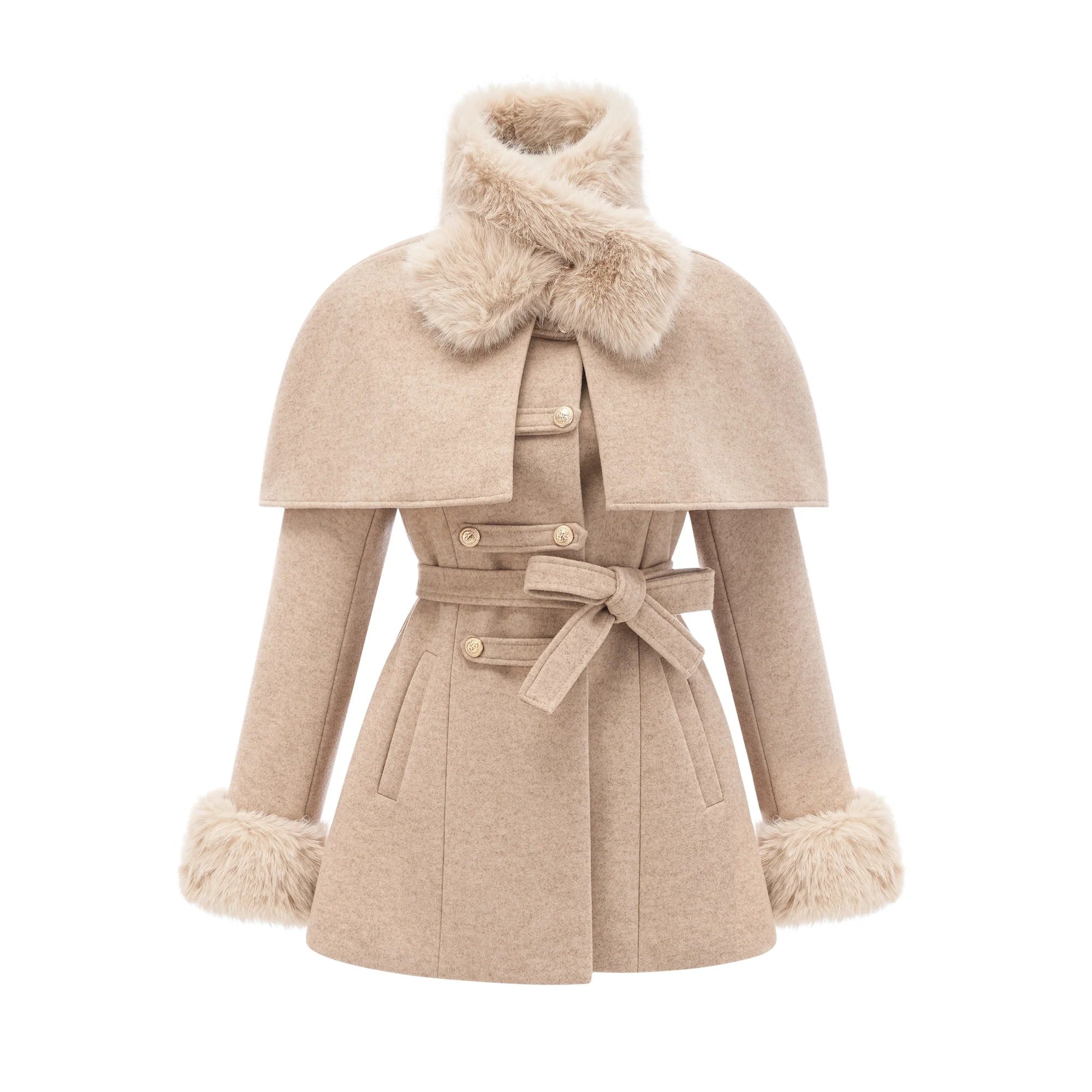 ROSELLA DETACHABLE CAPE FAUX FUR COAT