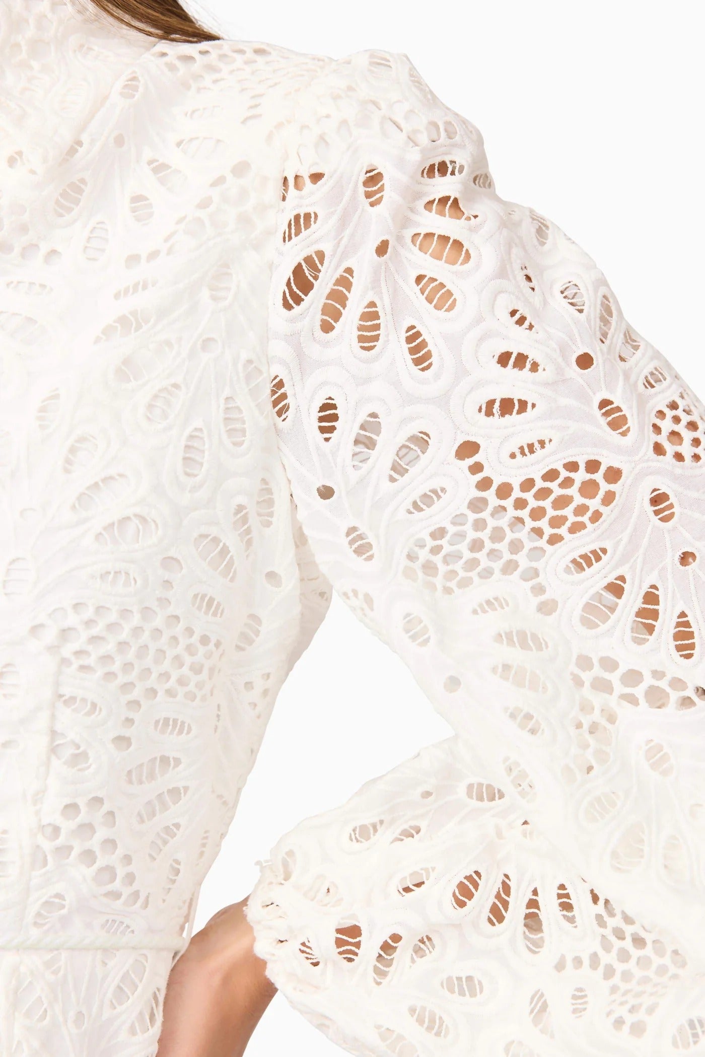 LAPEL EMBROIDERED PUFF SLEEVE MINI WHITE DRESS