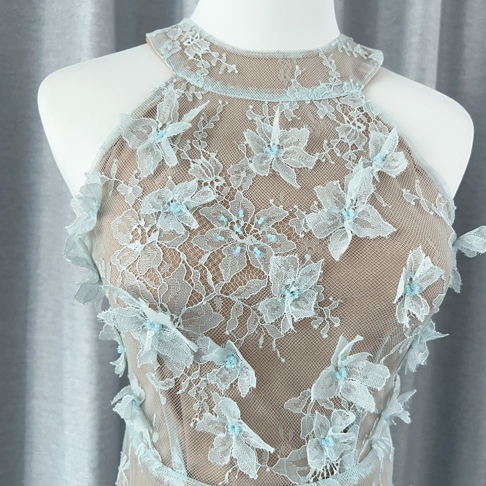 FLORAL LACE BLUE MINI DRESS FOR COCKTAIL PARTY