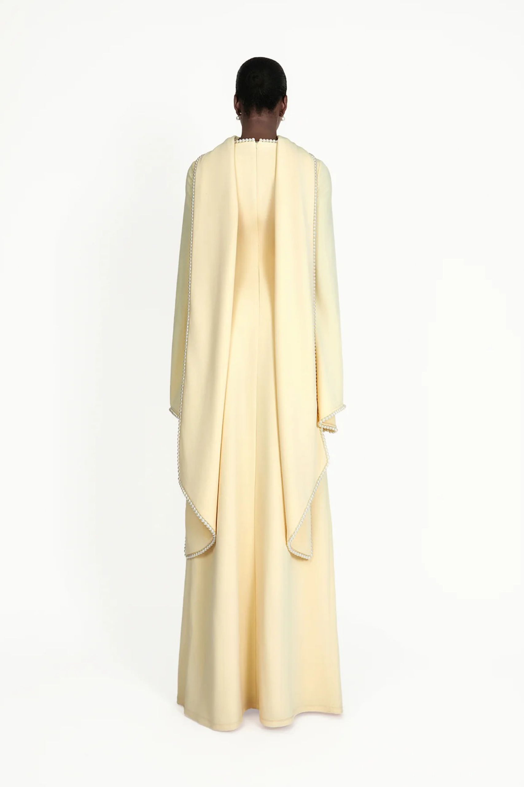 MURRAY YELLOW PEARL TRIM SHAWL MAXI DRESS