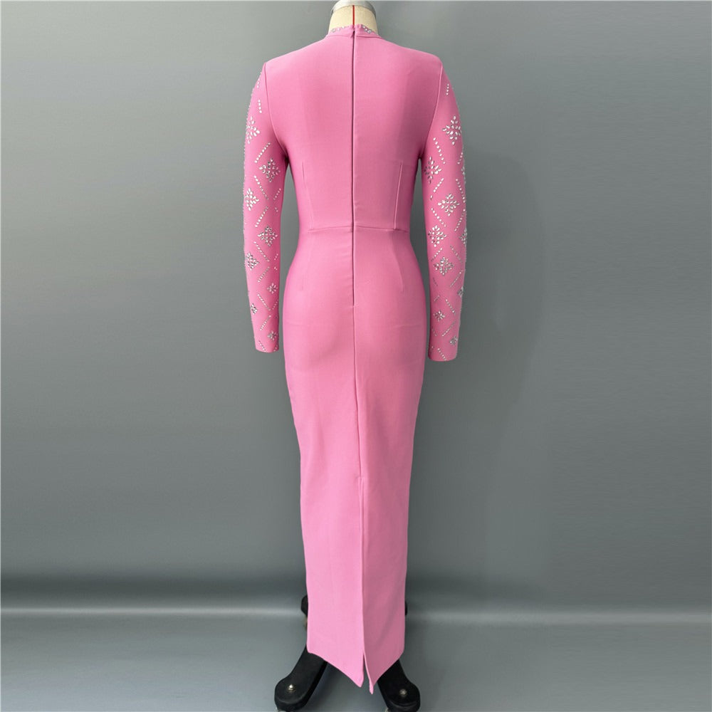 KATHERINE PINK STRAIGHT DIAMOND MAXI DRESS