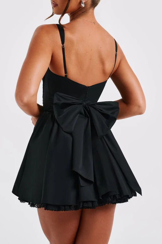 BLACK LACE RUFFLE CORSET MINI DRESS