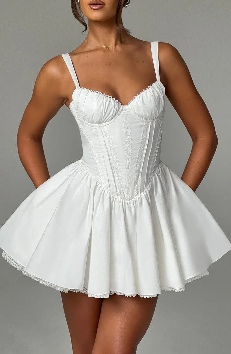 LACE RUFFLE CORSET MINI DRESS FOR WEDDING