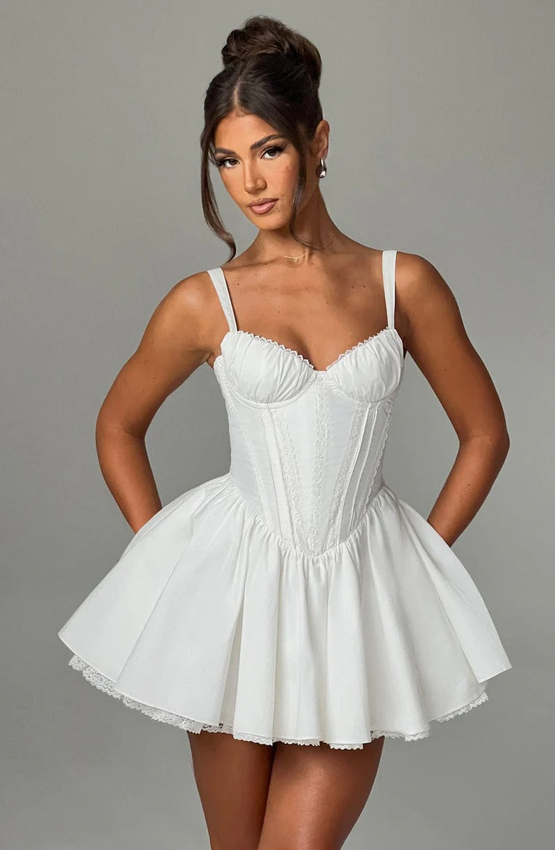 LACE RUFFLE CORSET MINI DRESS FOR WEDDING