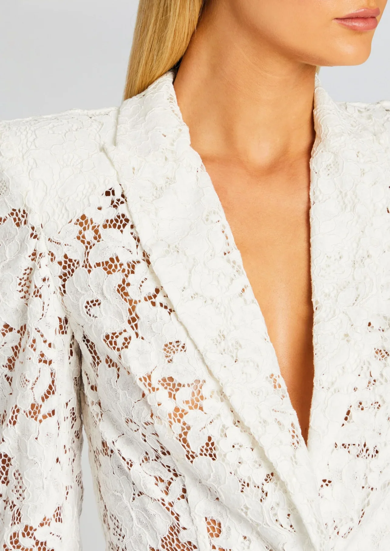V-NECK LACE BLAZER SET WHITE WEDDING