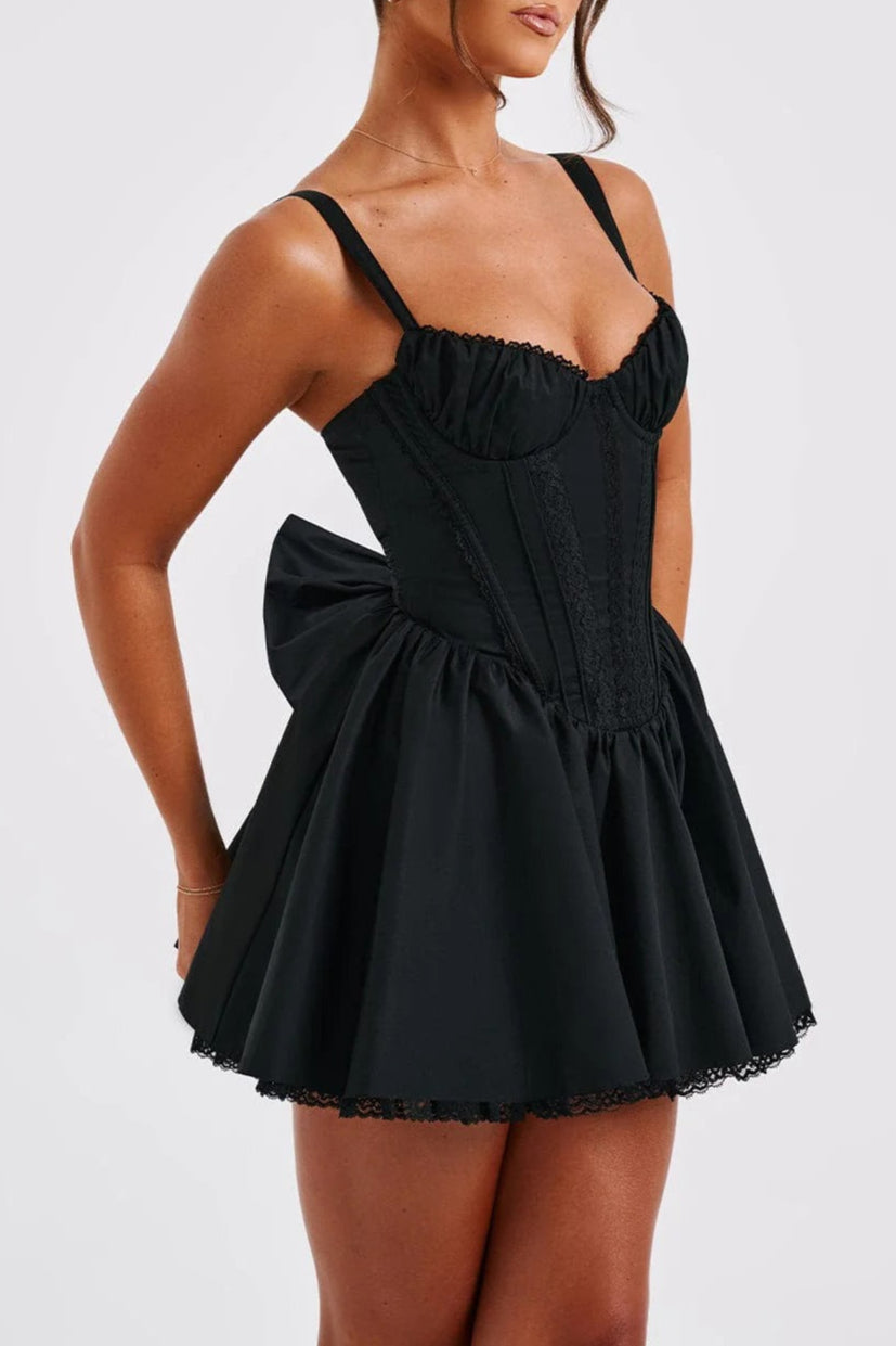BLACK LACE RUFFLE CORSET MINI DRESS